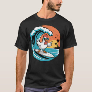Funny Chicken Surfboard Beach Summer Surfing T-Shirt