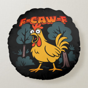 Funny Chicken T-Shirt – F-Caw-F Comic Style Art Round Cushion