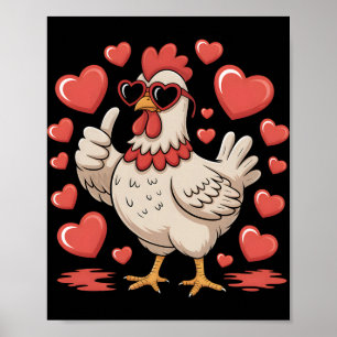 Funny Chicken Thumbs Up Love Hearts Cute Cartoon  Poster