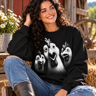 Funny Chicken Trio Wide Eyed Farm Animal Humour Sweatshirt