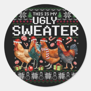 Funny Chicken Ugly Christmas Sweater Holiday Desig Classic Round Sticker