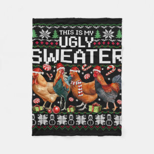 Funny Chicken Ugly Christmas Sweater Holiday Desig Fleece Blanket