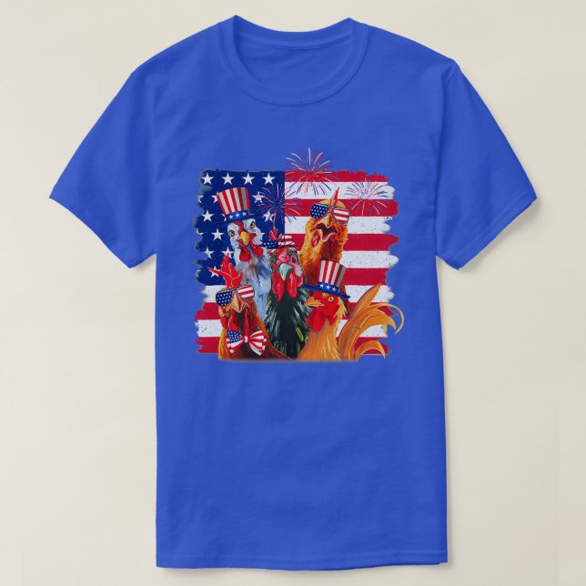 Funny Chicken Us Flag America   (2)  T-Shirt (Design Front)