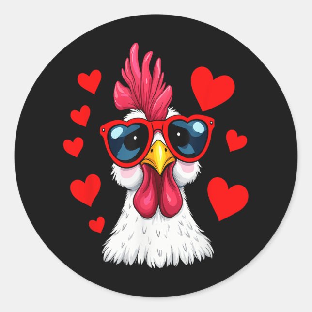 Funny Chicken Valentines Day Heart Chicken Couple  Classic Round Sticker (Front)