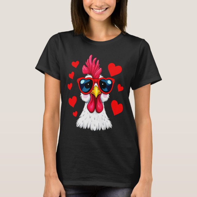 Funny Chicken Valentines Day Heart Chicken Couple  T-Shirt (Front)