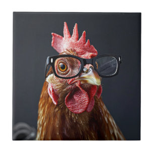 Funny Chicken Wearing Glasses Ceramic Tile