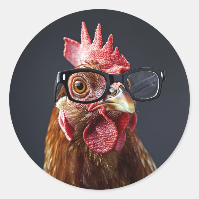 Funny Chicken Wearing Glasses Classic Round Sticker (Front)
