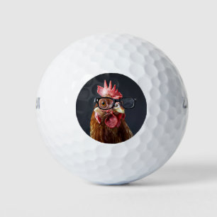 Funny Chicken Wearing Glasses Golf Balls