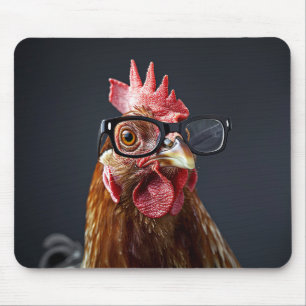 Funny Chicken Wearing Glasses Mouse Pad