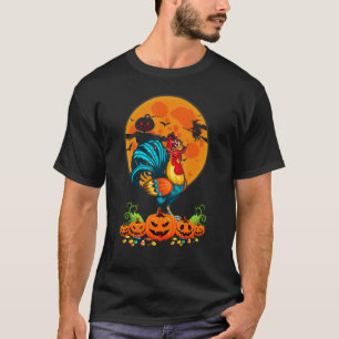 Funny Chicken Witch Hat Pumpkin Happy Halloween Co T-Shirt