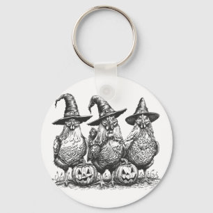 Funny Chicken Witches Funny Halloween Vintage Chic Key Ring