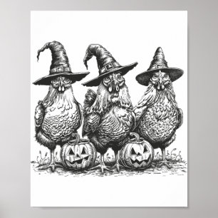 Funny Chicken Witches Funny Halloween Vintage Chic Poster