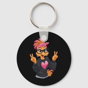Funny Chicken With Gles Peace Sign Crazy Chicken L Key Ring