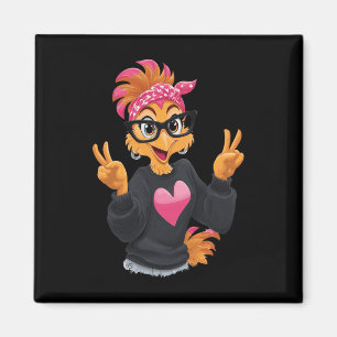 Funny Chicken With Gles Peace Sign Crazy Chicken L Magnet
