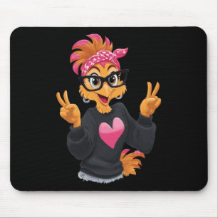 Funny Chicken With Gles Peace Sign Crazy Chicken L Mouse Pad