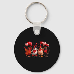 Funny Chickens And Hearts Farming Animal Happy Val Key Ring
