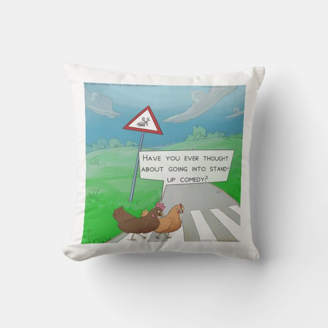 Funny Chickens Crossing Road Throw Pillow (Front)