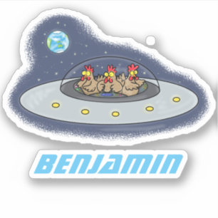 Funny chickens in space cartoon illustration