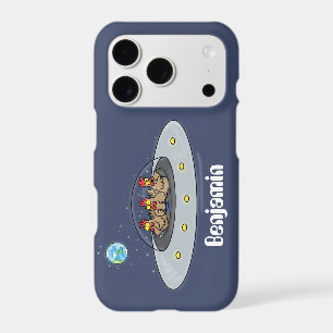 Funny chickens in space cartoon illustration