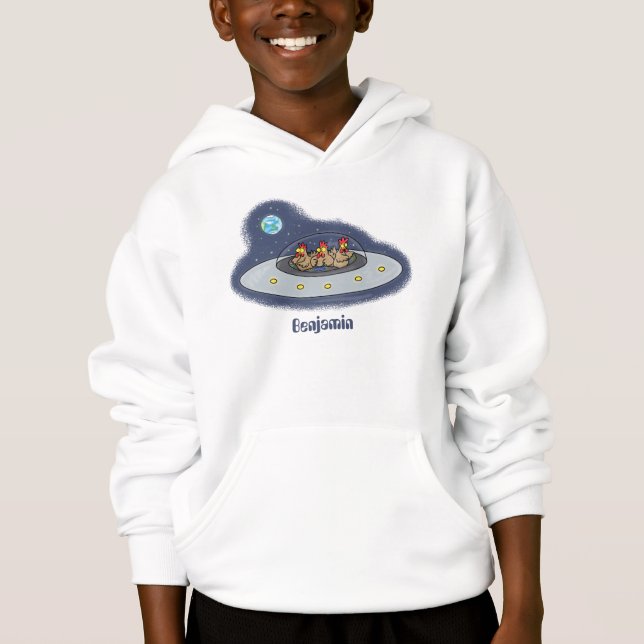 Funny chickens in space cartoon illustration (Front)