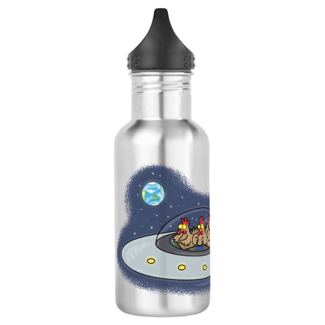 Funny chickens in space cartoon illustration 532 ml water bottle (Left)
