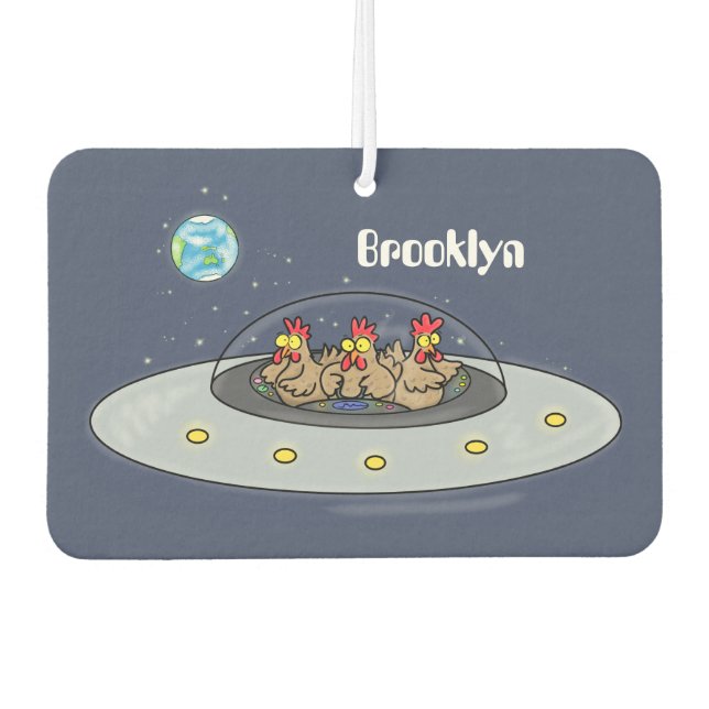 Funny chickens in space cartoon illustration  car air freshener (Front)
