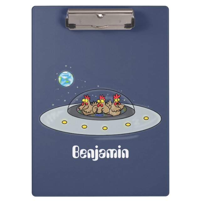 Funny chickens in space cartoon illustration clipboard (Front)