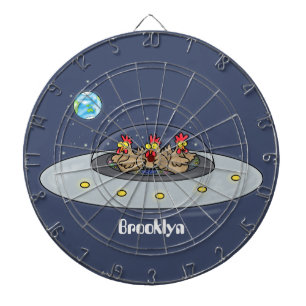 Funny chickens in space cartoon illustration dartboard