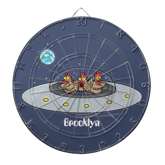 Funny chickens in space cartoon illustration dartboard (Front)