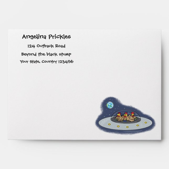 Funny chickens in space cartoon illustration envelope (Front)
