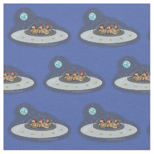 Funny chickens in space cartoon illustration fabric