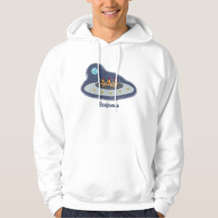 Funny chickens in space cartoon illustration hoodie