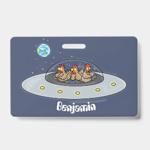 Funny chickens in space cartoon illustration ID badge