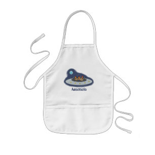 Funny chickens in space cartoon illustration kids apron