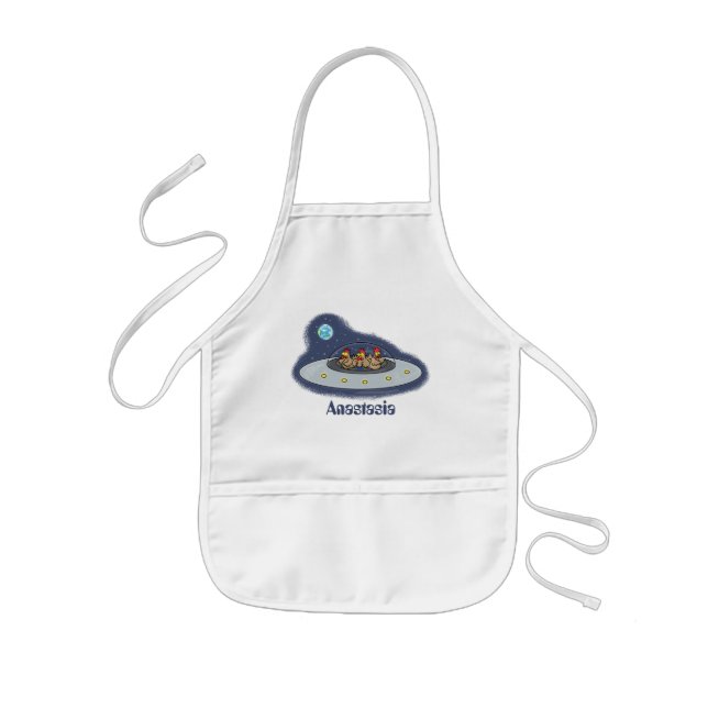 Funny chickens in space cartoon illustration kids apron (Front)