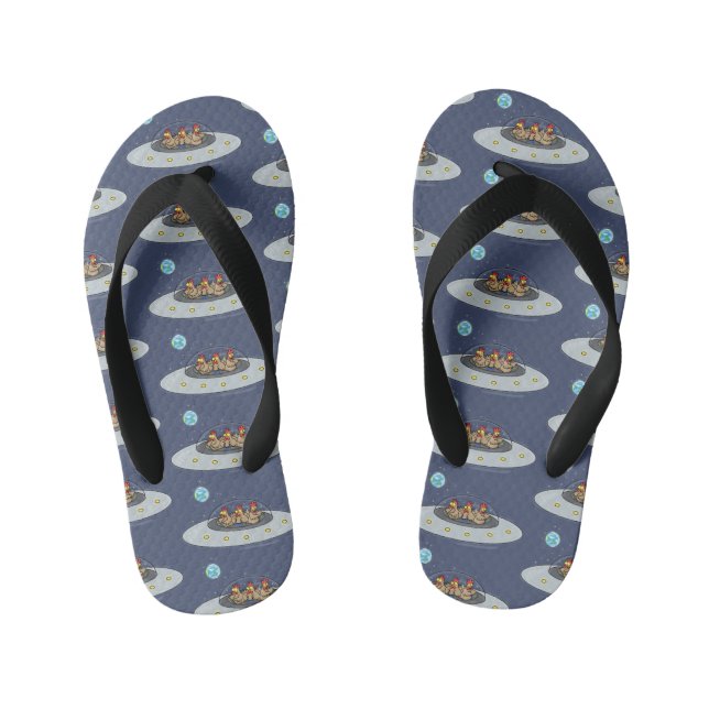 Funny chickens in space cartoon illustration kid's thongs (Footbed)