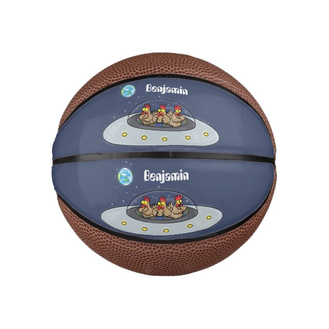 Funny chickens in space cartoon illustration mini basketball (Front)