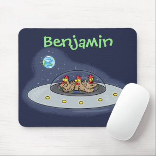 Funny chickens in space cartoon illustration mouse pad