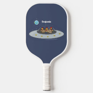 Funny chickens in space cartoon illustration pickleball paddle
