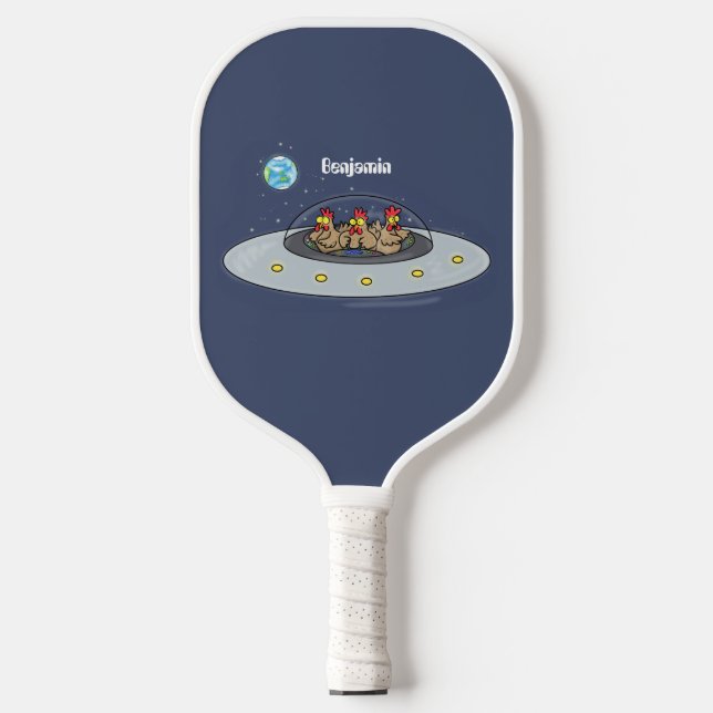 Funny chickens in space cartoon illustration pickleball paddle (Front)