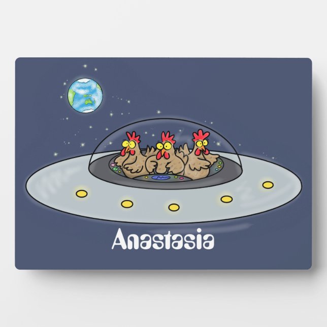 Funny chickens in space cartoon illustration plaque (Front)