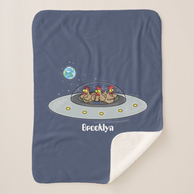 Funny chickens in space cartoon illustration sherpa blanket (Front)