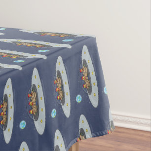 Funny chickens in space cartoon illustration tablecloth