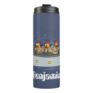 Funny chickens in space cartoon illustration thermal tumbler