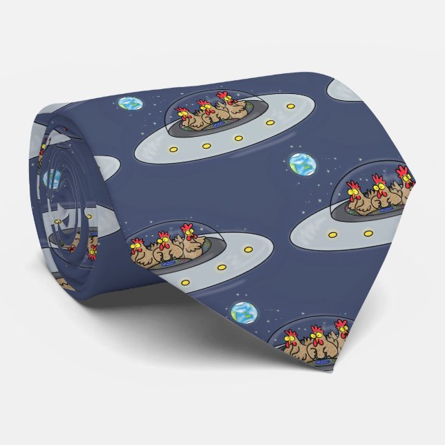 Funny chickens in space cartoon illustration tie (Rolled)