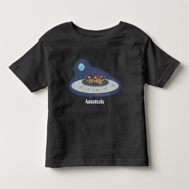 Funny chickens in space cartoon illustration toddler T-Shirt (Front)