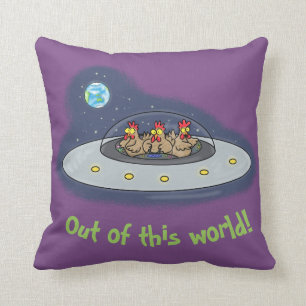 Funny chickens in space cartoon pillow