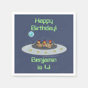 Funny chickens in spaceship cartoon napkin