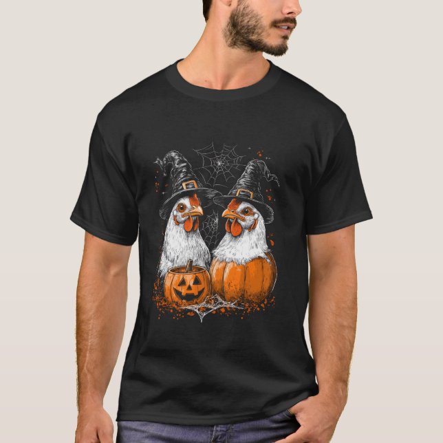 Funny Chickens Roosters Witches Halloween Costume  T-Shirt (Front)
