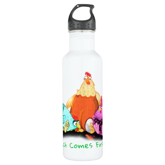 Funny Chickens Waiting Egg To Hatch - Custom Text  710 Ml Water Bottle (Front)